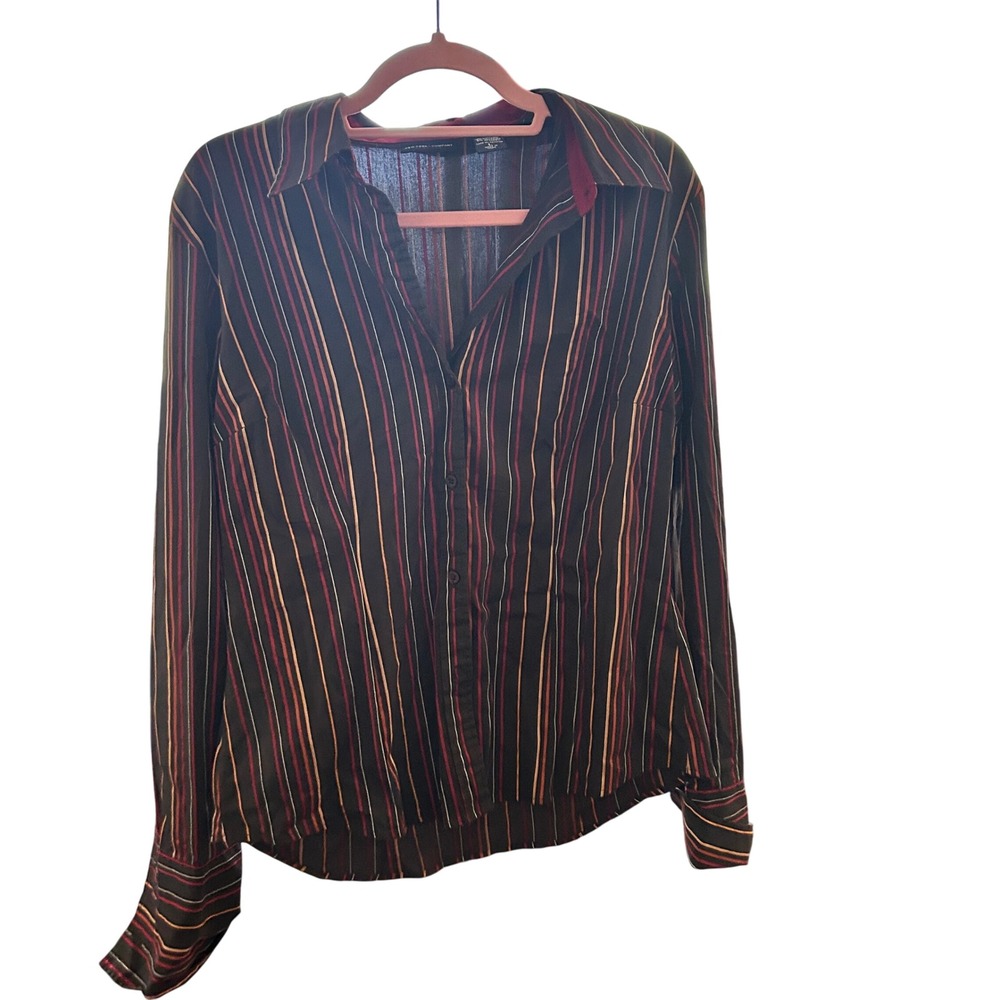 ✅3-for-$12✅ New York & Company Stretch Striped Button Down Long Sleeve Blouse  L